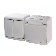 Мікс горизонтальний (2кл. вимикач+1-я розетка schuko біла кр.) (IP44) білий, VRHH-2s Hermetics, ETI