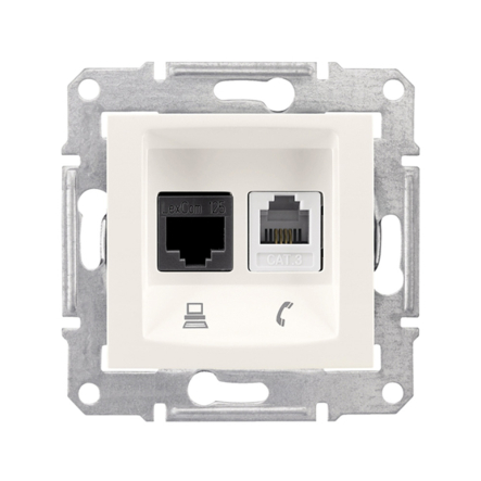 Розетка TF+компьютерная RJ11+RJ45, категория 5е, неэкранированная Schneider Electric Sedna, слоновая кость, SDN5100123 - 1