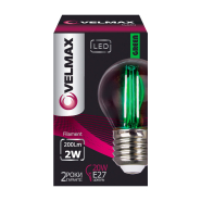 Лампа LED Filament VELMAX, 2 Вт, E27, 220 В, G45 зеленая