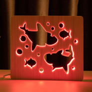 Ночник LED деревянный Две акулы и рыбки (RGB/1)