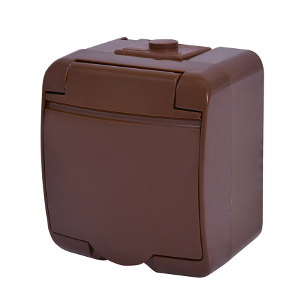 Розетка 1-я Schuko (коричневая крышка) RHE-1s-KR, Hermetics, ETI - 1