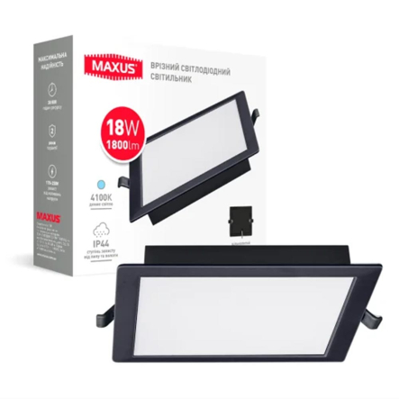 Світильник LED вбудований MAXUS 1-RDL-1841-IPS-BL, RDL, 18W, 4100K, 1800 Lm, IP44, 170 мм, чорний - 1