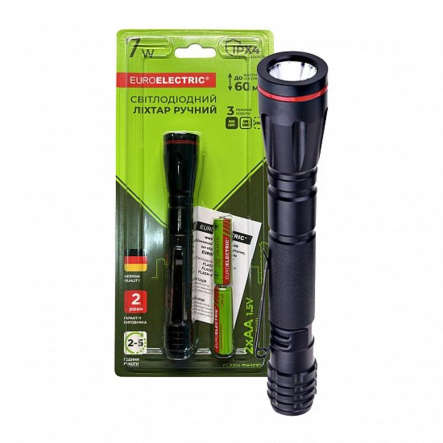 Ліхтарик ручний EUROLAMP 7 Вт, 6500К 2xAA (в комплекті) чорний - 1