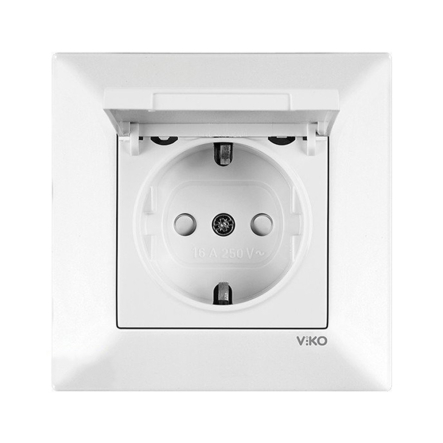 Розетка одинарная с заземлением с крышкой VIKO Meridian, 90970012-WH, белая - 1