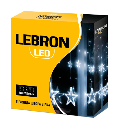 Гирлянда LED LEBRON, штора звезда, 3х0,7м, 138LED, белая, IP20, 15-18-90 - 1