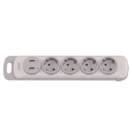 Колодка Luxel Nota 4 розетки с заземлением и выключателем +2 USB (4351) - 1