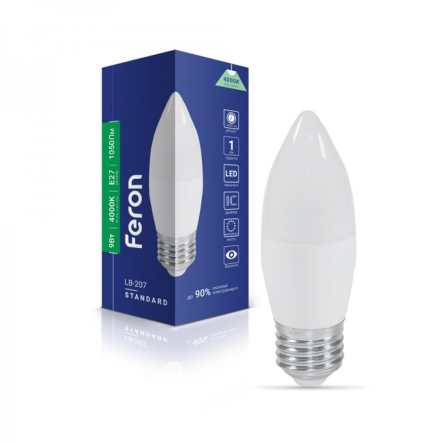 Лампа світлодіодна Feron LB-207, 9 Вт, 4000K, E27, 220 В, C37, 7304 - 1