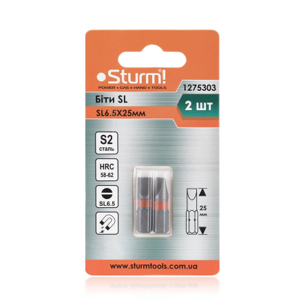 Набор бит S2 SL6.5*25mm Tamper 2шт Sturm 1275303