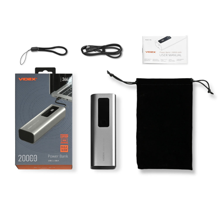 Повербанк (УМБ) 20000mAh VIDEX VPB-366, 165W, PD100W + Display