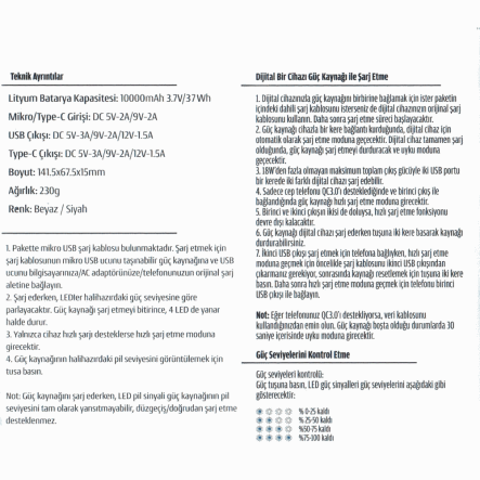 Повербанк (УМБ) BIX PB10-QPD, 10000 мАг, 18 Вт, 37 Вт*ч, MicroUSB + Type-C, USB A +Type-C, PD, чорний - 6