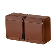 Розетка накладная двойная, коричневая, IP44, Elektro-Plast Hermes, 0325-06