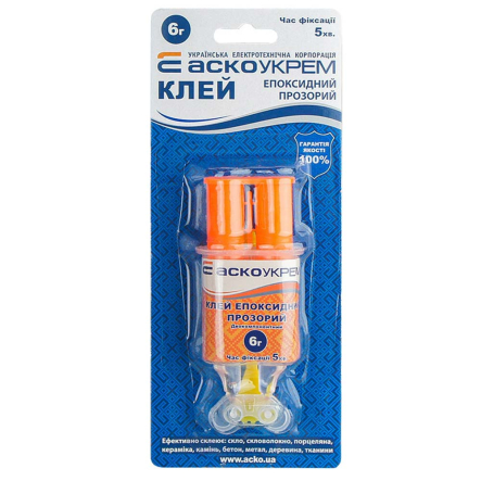 Клей універсальний епоксидний (шприц) 1шт - 6мл, АСКО-УКРЕМ A.HE-1-6 - 1