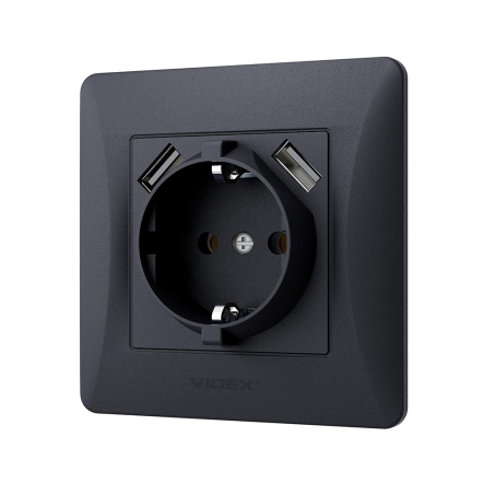 Розетка VIDEX BINERA одинарная, с заземлением и 2USB, черный графит, VF-BNSK1GU2-BG - 2