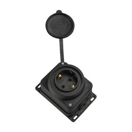 Розетка каучуковая АСКО РК 2Р+PE, 16А, IP44, A0250010005, с защитной крышкой, наружная
