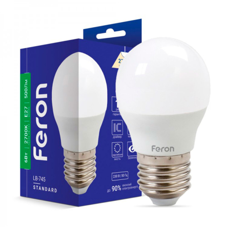 Лампа светодиодная Feron LB-745 6W, 2700K, E27, 220V, G45, 5028 - 1