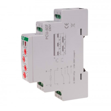 Реле времени F&F PCU-507 цикличное, 2х8А (2xNO/NC) 230В от 0,1 сек до 576 час.