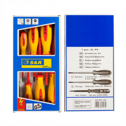 Набор отверток S&R ПРОФИ 1000V PH-SL-Tecтер, 7шт