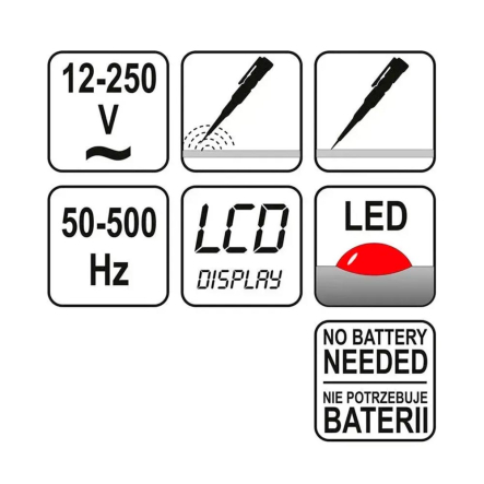 Индикатор напряжения цифровой с LED индикатором YATO YT-2862, 12-250 В