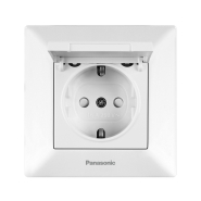 Розетка с заземлением, с защитными шторками, с крышкой, Panasonic Arkedia Slim, белая, 02102WH