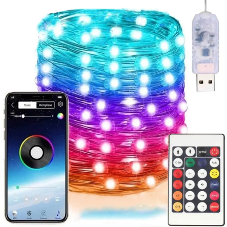 Гирлянда LED лента умная RGB 10м от USB+ пульт, Роса, IP67 - 1