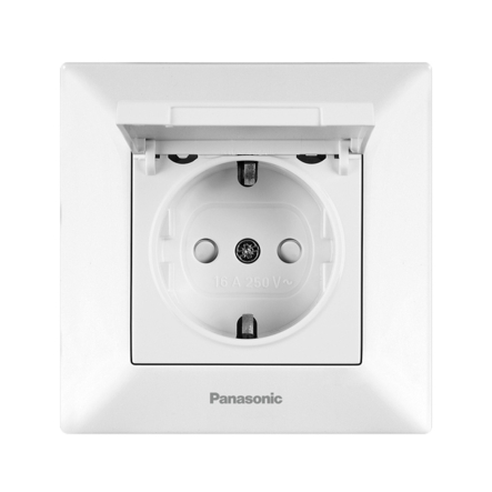 Розетка із заземленням, із захисними шторками, з кришкою, Panasonic Arkedia Slim, біла, 02102WH - 1