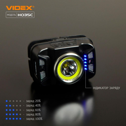 Налобный светодиодный фонарь VIDEX VLF-H035C, 410Lm, 5000K Li-pol, 1800mAh, 26571