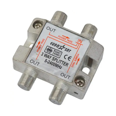 Спліттер Splitter 3-way Germany 5-2400MHZ, з проходом живлення, корпус металевий - 1