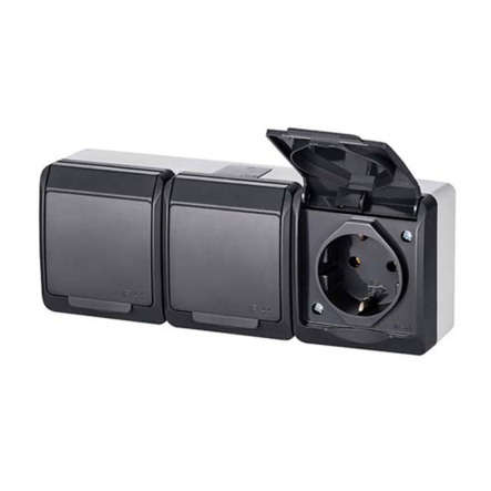 Розетка накладная тройная, антрацит, IP44, Elektro-Plast Hermes, 0326-07 - 1