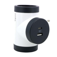 Блок Преміум поворотний розетковий Legrand 694522, 2 гнізда, з USB A+C білий/чорний