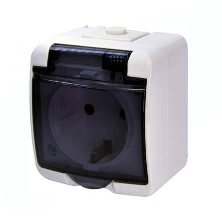 Розетка 1-я Schuko (белая/дымчатая крышка) (IP44) RHE-1sd, Hermetics, ETI - 1