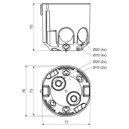 Коробка установочная под гипсокартон KOPOS KPR 68/71L_NA, ⌀73х70 мм