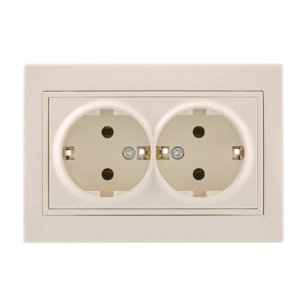 Розетка Lezard MIRA двойная, с заземлением, крем, 701-0303-127B - 1