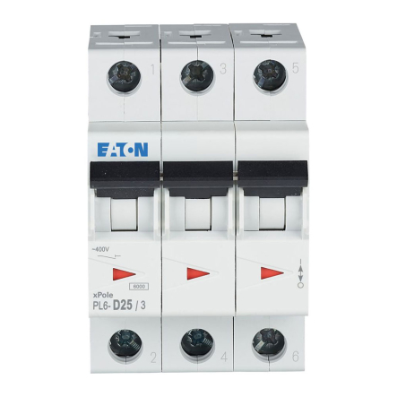 Автоматический выключатель EATON PL6 -D25/3, 3P,  25A, D, 6kA, 286615