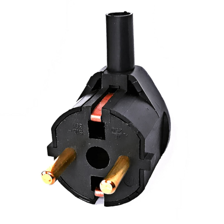 Вилка електрична кутова із заземленням, нижнє підведення, латунна, чорна, В16-301 ч - 1