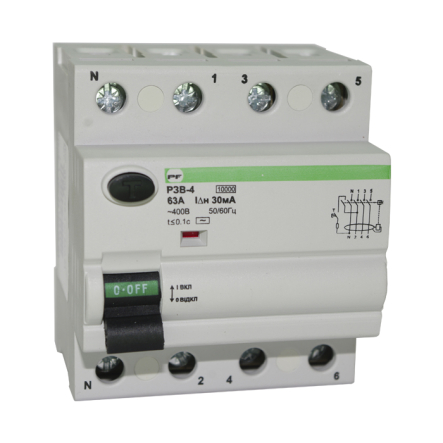 Реле защитного отключения Promfactor РЗВ-4, 4P, 63A, 4.5kA, 30mA, FPR4063030AC - 1