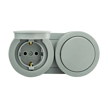 Выключатель HOROZ xOne 1кл накладной +роз. с з/к с крышкой, 16А, IP54, серый, 406-240000-923 - 1