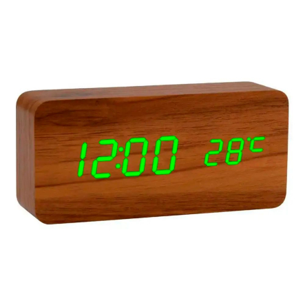 Годинник VST-862S-6 зелений, корпус коричневий, USB, температура, вологість - 1