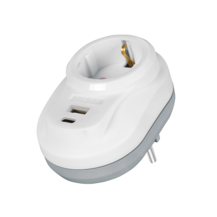 Сетевой фильтр Nilson в розетку 3,5кВт 16А+ быстрый зарядка 5V USB +Type-C, 40130107