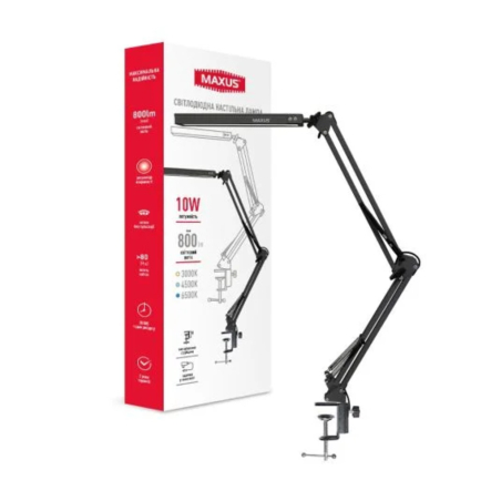 Настольная лампа LED MAXUS Desk Lamp 10W ЗССТ Metal CLIP BL, чёрная - 1