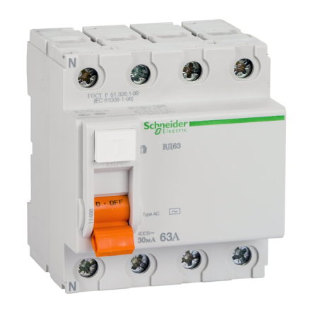 Диференціальний автоматичний вимикач Schneider Electric ВД 63 4Р, 63А, 30мА, 11466 - 1