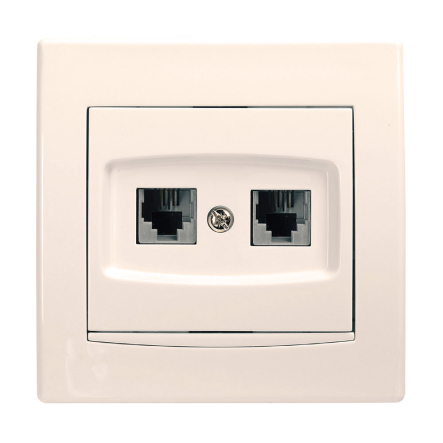 Розетка телефонна подвійна RJ11 4 контакти, Schneider Electric Anya, кремова, AYA4200123 - 1
