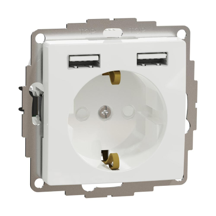 Розетка с заземлением + USB Schneider Electric Sedna Design, белая, SDD111052 - 1