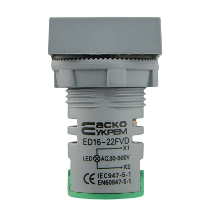 Вольтметр квадратный АСКО-УКРЕМ ED16-22FVD, A0190010034, 30-500В АС, зелёный, врезной монтаж