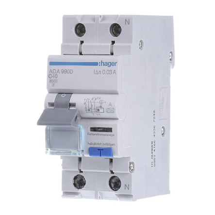 Дифавтомат HAGER ADA990D, 1P, C, 40А, 30мА, 6kA - 1
