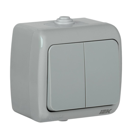 Вимикач IEK AQUATIC 2-клавішний відкритої установки 10А IP54, EVA20-K03-10-54 - 1