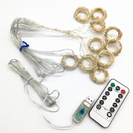 Гирлянда леска штора (Лучи росы) 2*2 м, USB, с пультом, белая, M-39