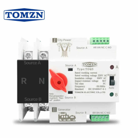 Автоматический переключатель ввода резерва TOMZN&nbsp;TOQ5-100/2P, 100 А, 2P, DIN-рейка - 1