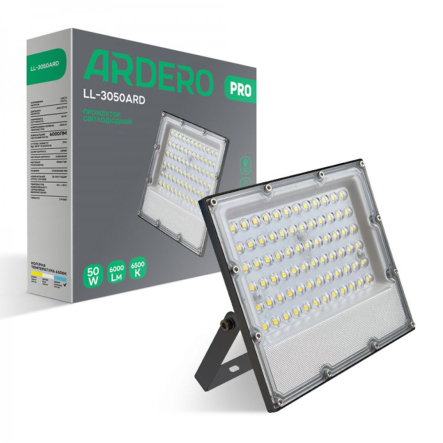 Прожектор LED ARDERO LL-3050ARD PRO, 50W, 6500K, IP65, (170х150х28мм), сірий - 1