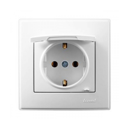 Розетка Lezard LESYA одномісна, із заземленням, з кришкою, біла, 705-0202-123В - 1