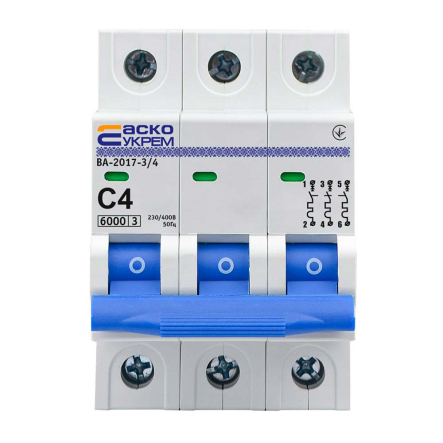 Автоматичний вимикач АСКО-УКРЕМ ВА-2017 3р, 4А С, A0010170041 - 1